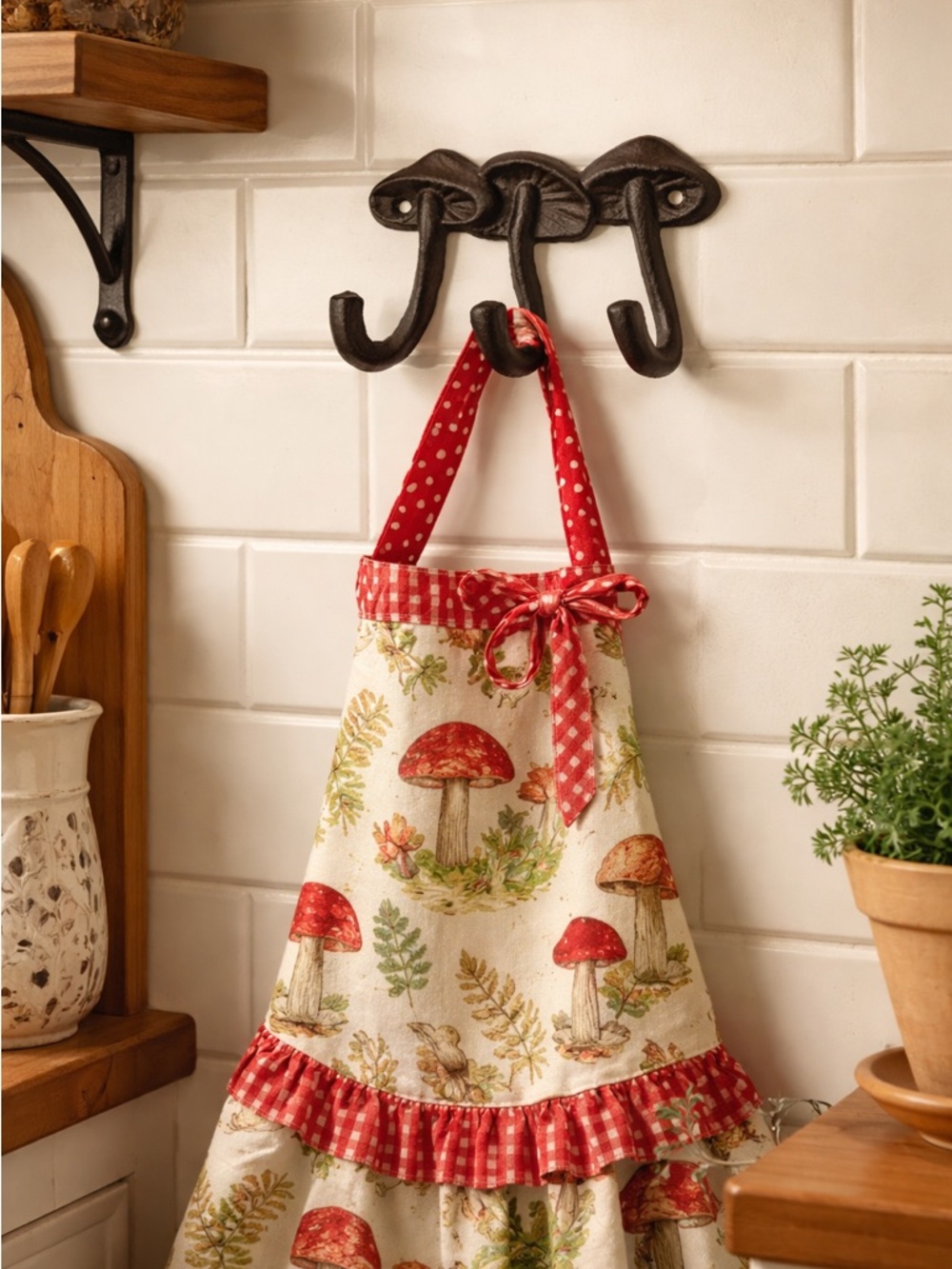Cast Iron Mushrooms Three Hook Coat Hanger Whimsical Home Cottagecore Eclectic